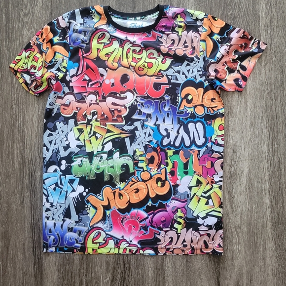 NWOT! FRESH PRINCE OF BEL-AIR COLORFUL GRAFFITI DESIGN SHORT SLEEVE SHIRT - Picture 1 of 4